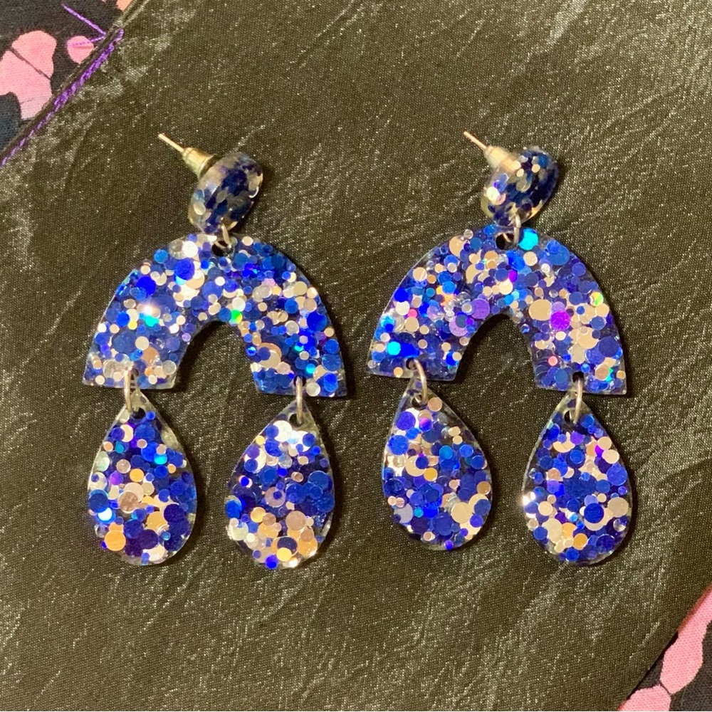 Blue Glitter Resin Earrings